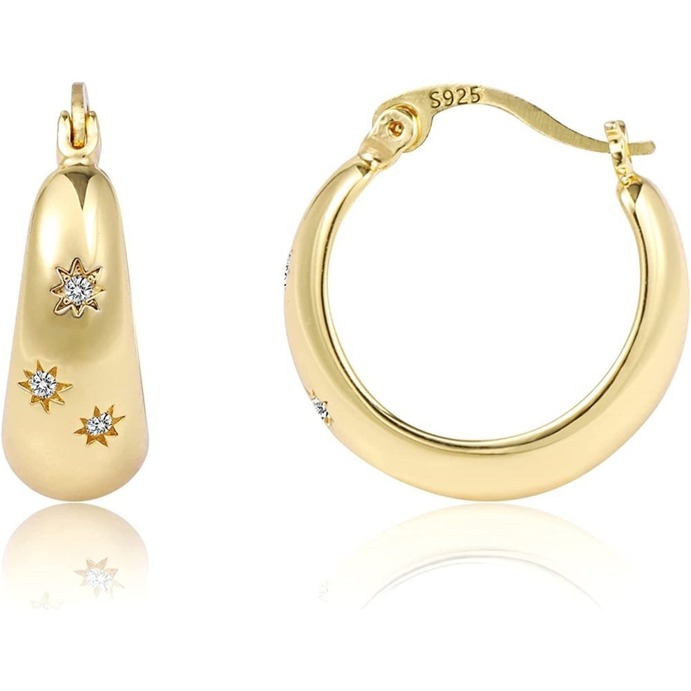14K Gold CZ Paved Earring